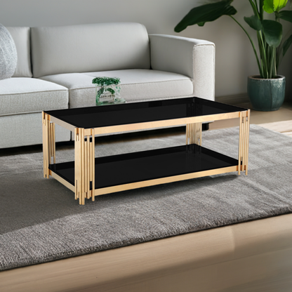 Cleveland Black Glass Coffee Table Gold