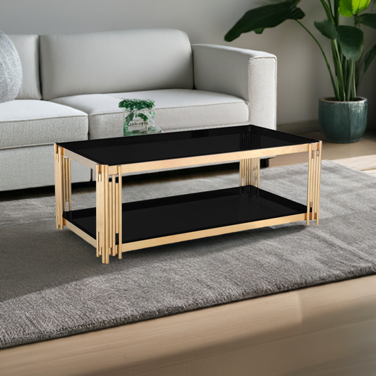 Cleveland Black Glass Coffee Table Gold